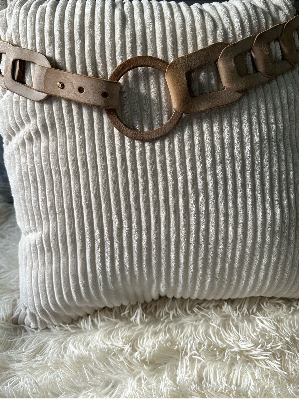Brave Leather chain link belt. Natural sand, O ring buckle. Made in 🇨🇦